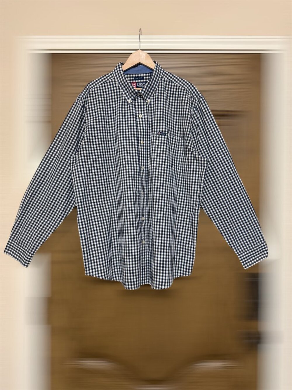Chaps Easy Care Button Down Long Sleeve Black White Check Shirt